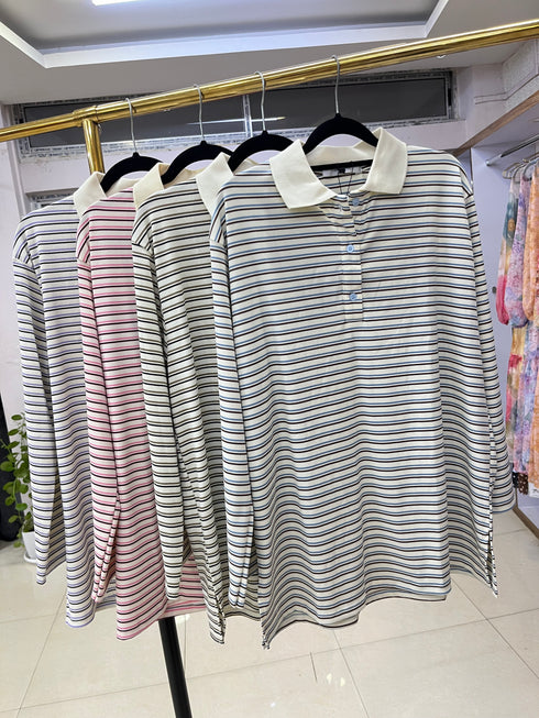 Casual Polo Collar Stripes Long Sleeves Shirt